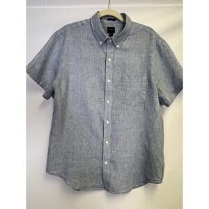 J.Crew Mens Short Sleeve Indigo Organic Chambray Button Down Shirt L Classic